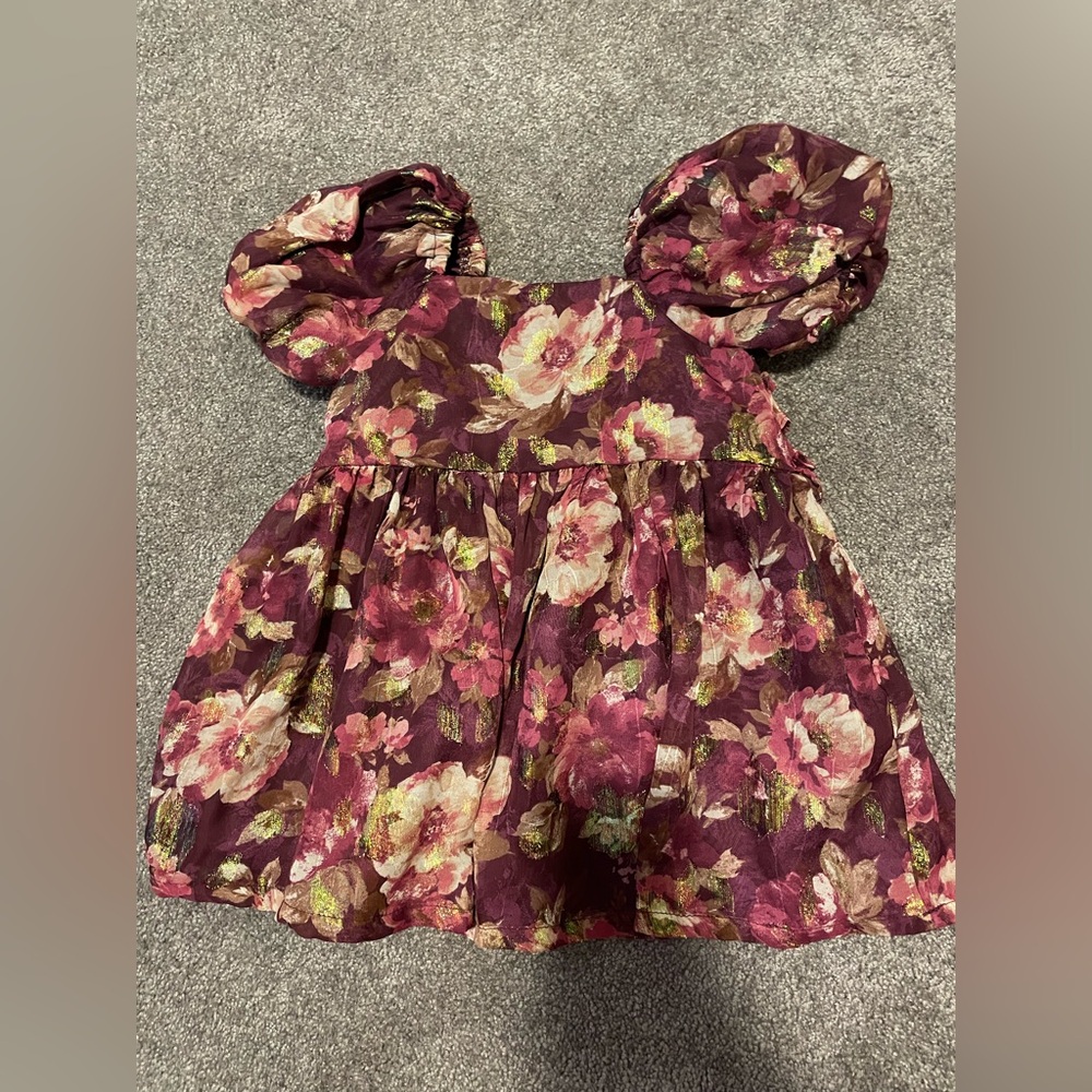 Iris & Ivy Burgundy Dress with Shimmer flower Details